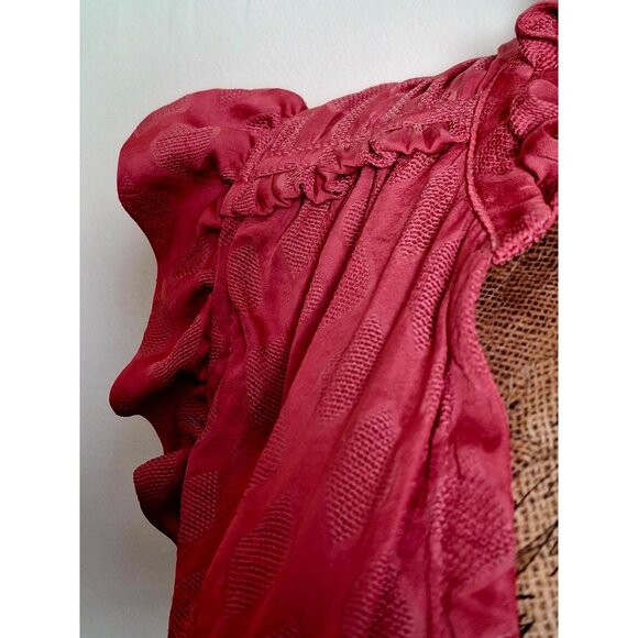 Maeve For Anthropologie Sleeveless Red Textured V-Neck Blouse With Ruffle Sleeve - Picture 4 of 9